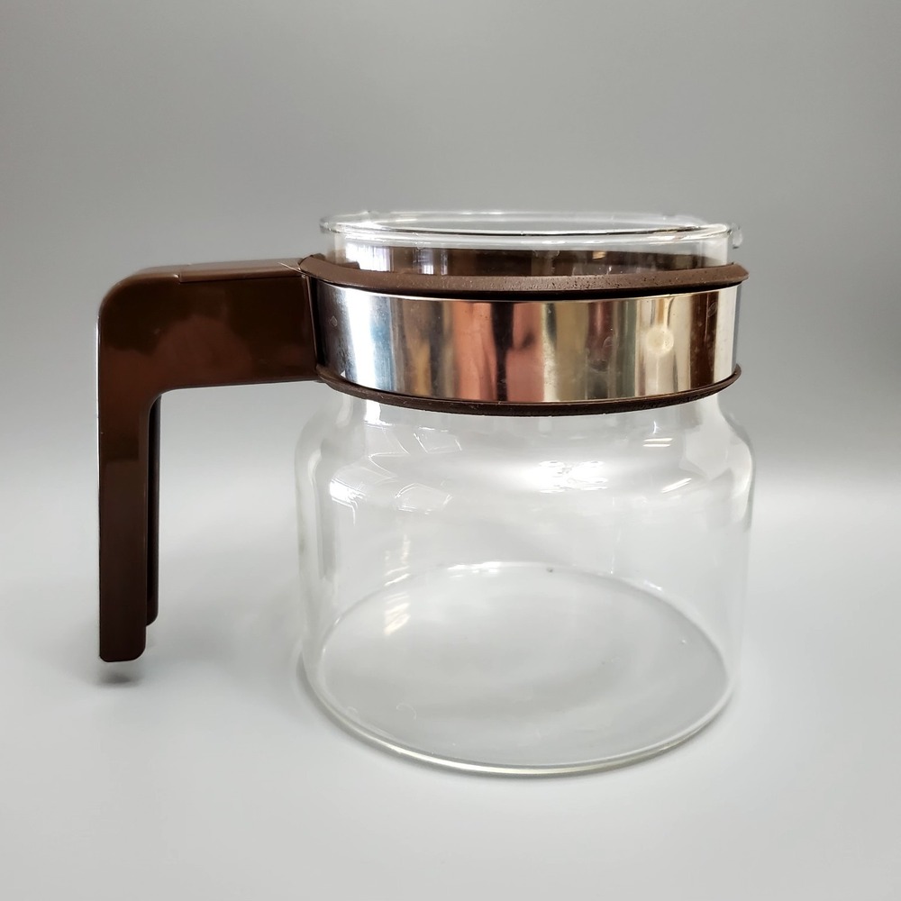 Replacement Glass Coffee Carafe With Silver Band & Brown Handle 12-Cup Capacity